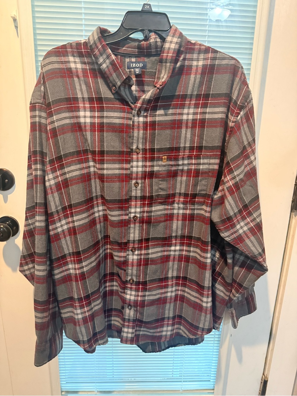 Izod Red and Gray Plaid Button-Down Shirt